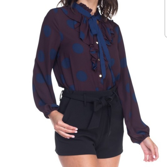 Plum Polka Dot Long Sleeve Blouse - Picture 2 of 6